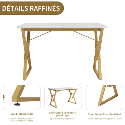 Table de salle à manger Moderne Effet Marbre Blanc et Pieds Dorés ACINS GOLD