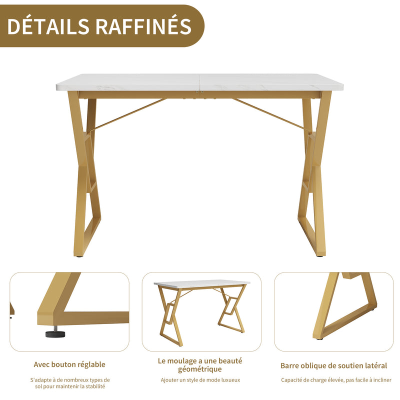 Table de salle à manger Moderne Effet Marbre Blanc et Pieds Dorés ACINS GOLD