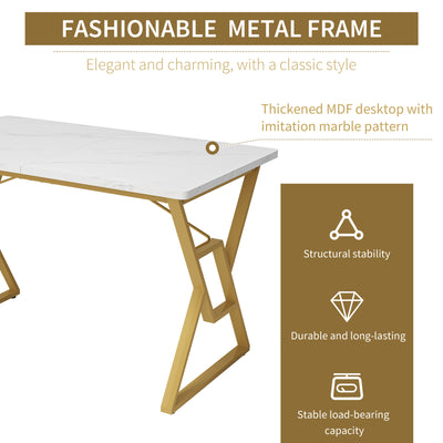 Table de salle à manger Moderne Effet Marbre Blanc et Pieds Dorés ACINS GOLD