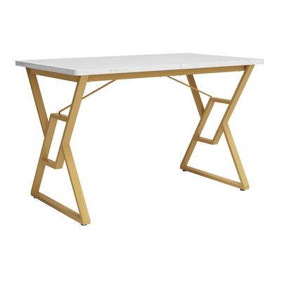 Table de salle à manger Moderne Effet Marbre Blanc et Pieds Dorés ACINS GOLD