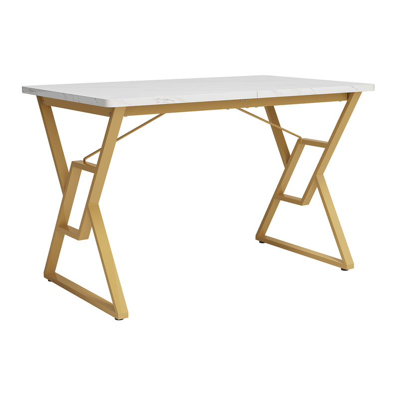 Table de salle à manger Moderne Effet Marbre Blanc et Pieds Dorés ACINS GOLD