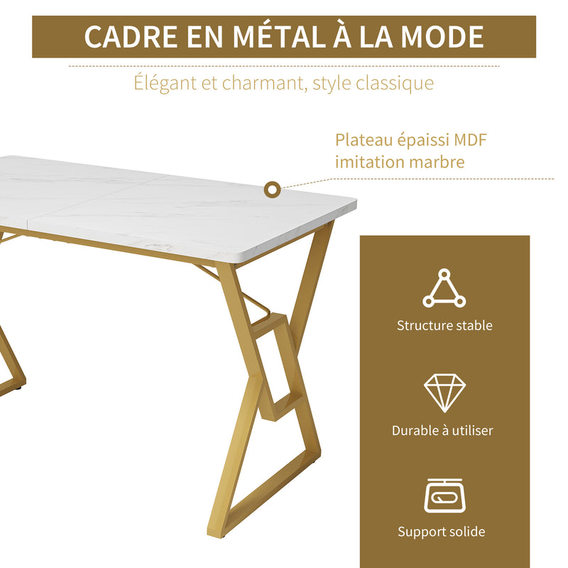 Table de salle à manger Moderne Effet Marbre Blanc et Pieds Dorés ACINS GOLD