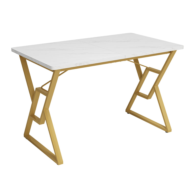Table de salle à manger Moderne Effet Marbre Blanc et Pieds Dorés ACINS GOLD