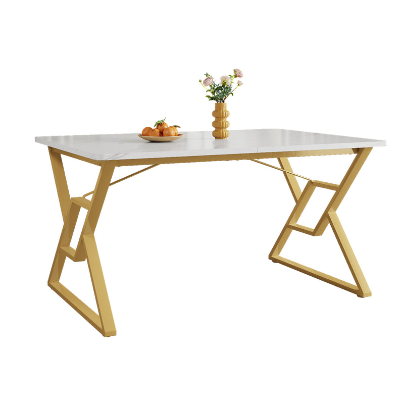 Table de salle à manger Moderne Effet Marbre Blanc et Pieds Dorés ACINS GOLD