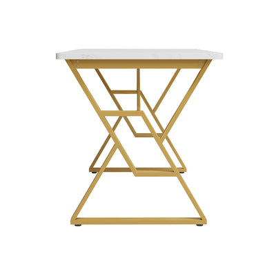 Table de salle à manger Moderne Effet Marbre Blanc et Pieds Dorés ACINS GOLD
