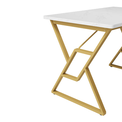 Table de salle à manger Moderne Effet Marbre Blanc et Pieds Dorés ACINS GOLD