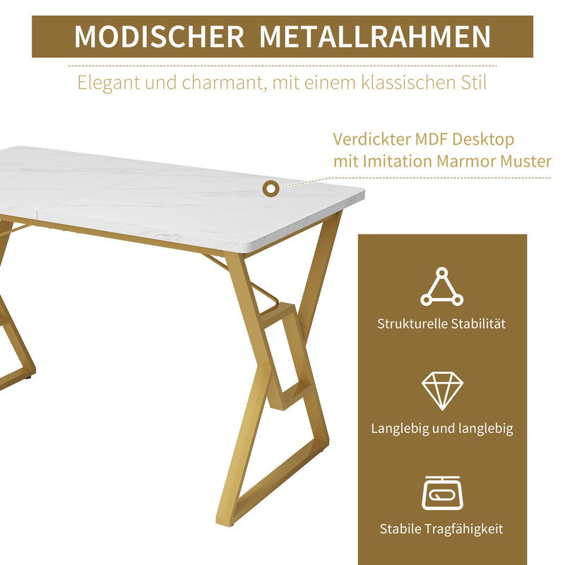 Table de salle à manger Moderne Effet Marbre Blanc et Pieds Dorés ACINS GOLD