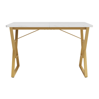 Table de salle à manger Moderne Effet Marbre Blanc et Pieds Dorés ACINS GOLD
