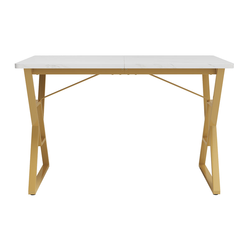 Table de salle à manger Moderne Effet Marbre Blanc et Pieds Dorés ACINS GOLD
