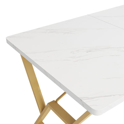 Table de salle à manger Moderne Effet Marbre Blanc et Pieds Dorés ACINS GOLD