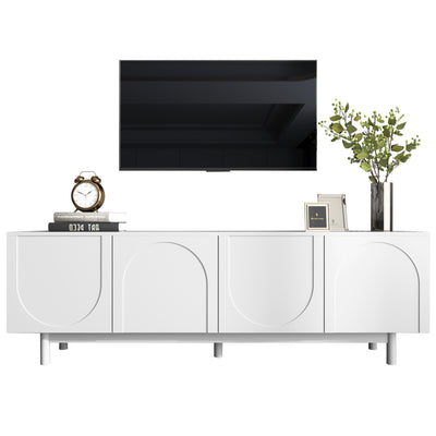 Meuble TV Blanc Élégant et Fonctionnel avec Portes Push-to-Open et Étagères Réglables AEKRON