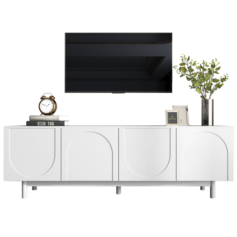 Meuble TV Blanc Élégant et Fonctionnel avec Portes Push-to-Open et Étagères Réglables AEKRON