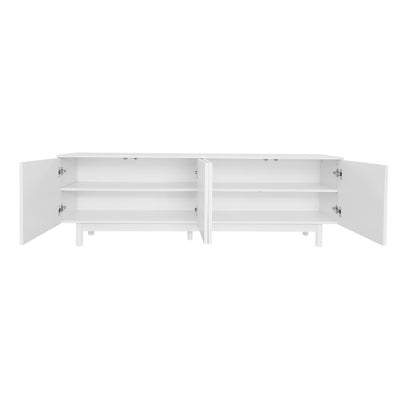 Meuble TV Blanc Élégant et Fonctionnel avec Portes Push-to-Open et Étagères Réglables AEKRON