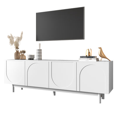 Meuble TV Blanc Élégant et Fonctionnel avec Portes Push-to-Open et Étagères Réglables AEKRON