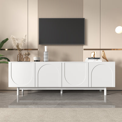 Meuble TV Blanc Élégant et Fonctionnel avec Portes Push-to-Open et Étagères Réglables AEKRON