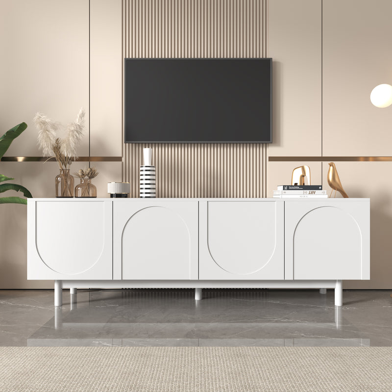 Meuble TV Blanc Élégant et Fonctionnel avec Portes Push-to-Open et Étagères Réglables AEKRON