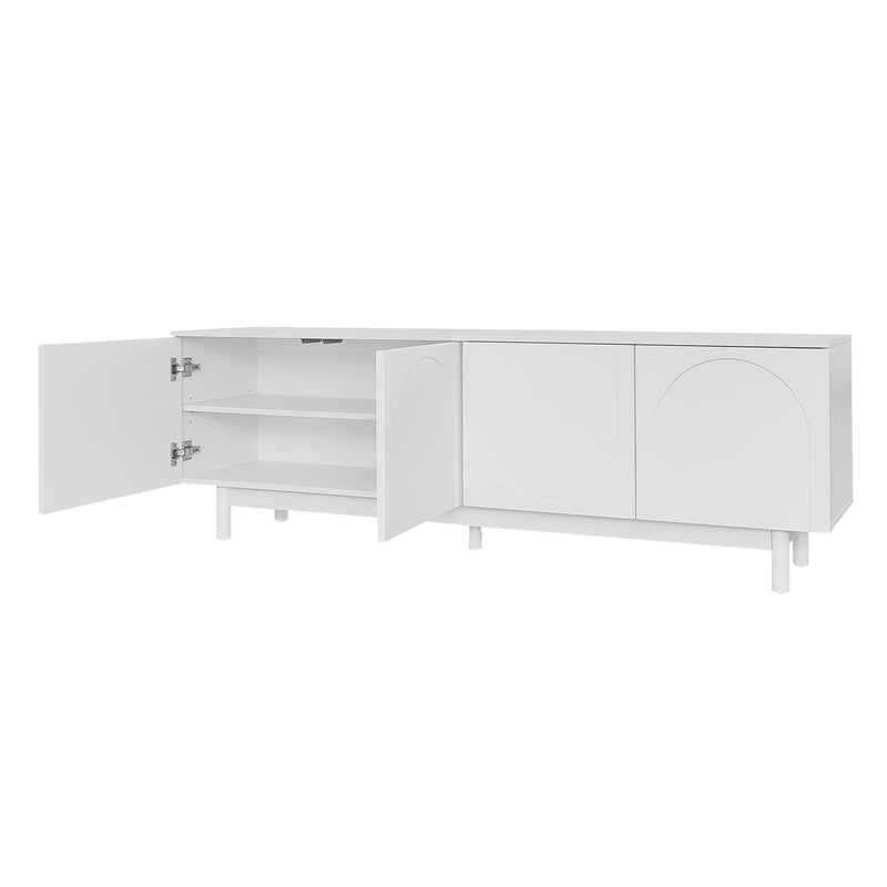 Meuble TV Blanc Élégant et Fonctionnel avec Portes Push-to-Open et Étagères Réglables AEKRON