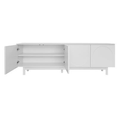 Meuble TV Blanc Élégant et Fonctionnel avec Portes Push-to-Open et Étagères Réglables AEKRON