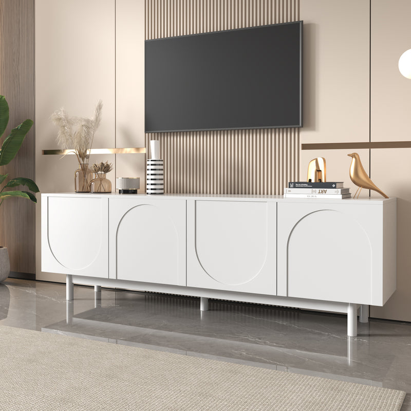 Meuble TV Blanc Élégant et Fonctionnel avec Portes Push-to-Open et Étagères Réglables AEKRON