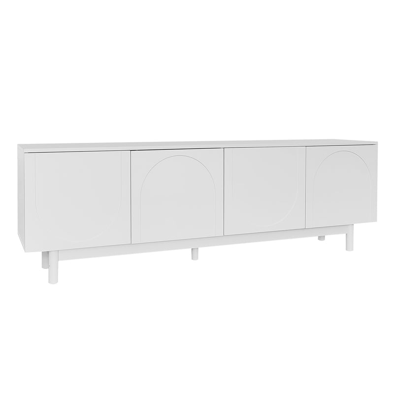 Meuble TV Blanc Élégant et Fonctionnel avec Portes Push-to-Open et Étagères Réglables AEKRON