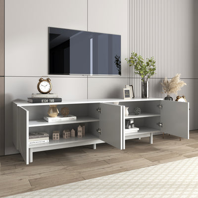 Meuble TV Blanc Élégant et Fonctionnel avec Portes Push-to-Open et Étagères Réglables AEKRON