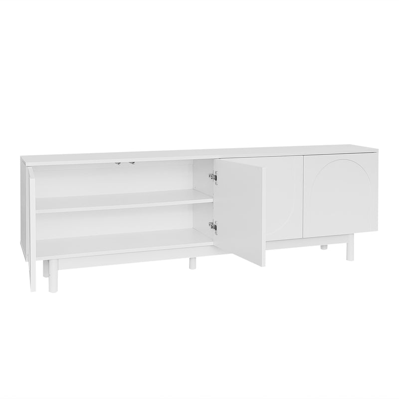 Meuble TV Blanc Élégant et Fonctionnel avec Portes Push-to-Open et Étagères Réglables AEKRON