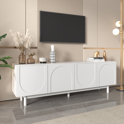 Meuble TV Blanc Élégant et Fonctionnel avec Portes Push-to-Open et Étagères Réglables AEKRON
