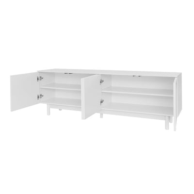 Meuble TV Blanc Élégant et Fonctionnel avec Portes Push-to-Open et Étagères Réglables AEKRON