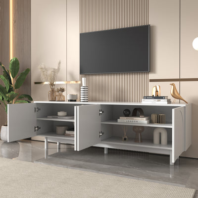 Meuble TV Blanc Élégant et Fonctionnel avec Portes Push-to-Open et Étagères Réglables AEKRON