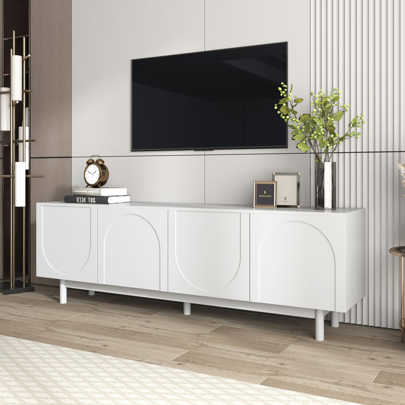 Meuble TV Blanc Élégant et Fonctionnel avec Portes Push-to-Open et Étagères Réglables AEKRON