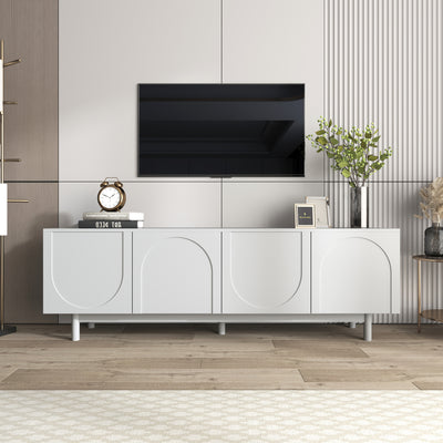 Meuble TV Blanc Élégant et Fonctionnel avec Portes Push-to-Open et Étagères Réglables AEKRON