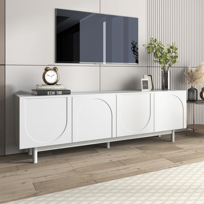 Meuble TV Blanc Élégant et Fonctionnel avec Portes Push-to-Open et Étagères Réglables AEKRON