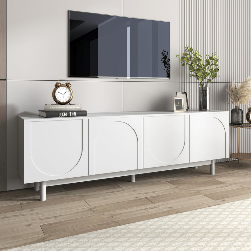 Meuble TV Blanc Élégant et Fonctionnel avec Portes Push-to-Open et Étagères Réglables AEKRON