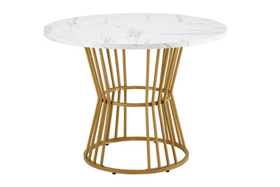 Table à Manger Ronde Blanche Effet Marbre avec Piétement Métallique Design AIZU