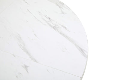 Table à Manger Ronde Blanche Effet Marbre avec Piétement Métallique Design AIZU