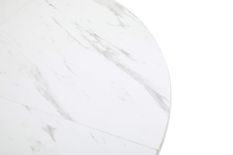 Table à Manger Ronde Blanche Effet Marbre avec Piétement Métallique Design AIZU