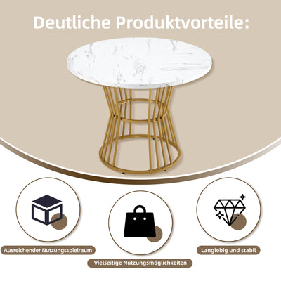 Table à Manger Ronde Blanche Effet Marbre avec Piétement Métallique Design AIZU