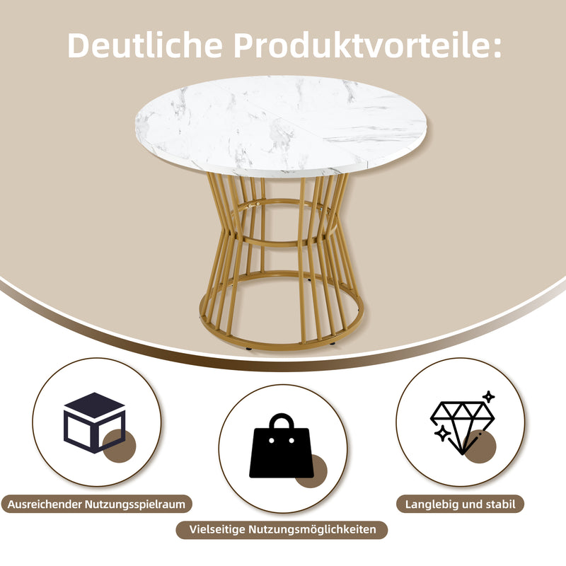 Table à Manger Ronde Blanche Effet Marbre avec Piétement Métallique Design AIZU