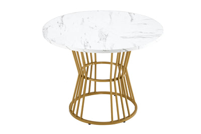 Table à Manger Ronde Blanche Effet Marbre avec Piétement Métallique Design AIZU