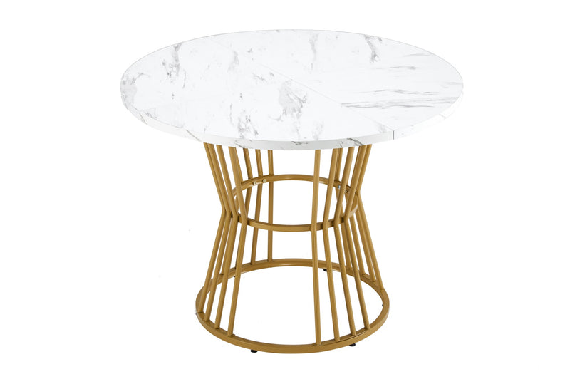 Table à Manger Ronde Blanche Effet Marbre avec Piétement Métallique Design AIZU
