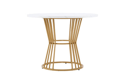 Table à Manger Ronde Blanche Effet Marbre avec Piétement Métallique Design AIZU
