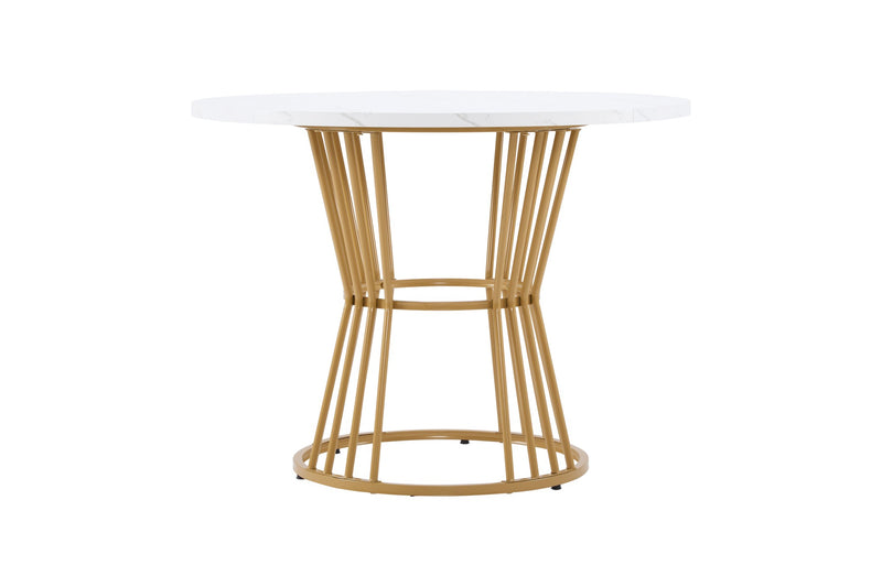 Table à Manger Ronde Blanche Effet Marbre avec Piétement Métallique Design AIZU