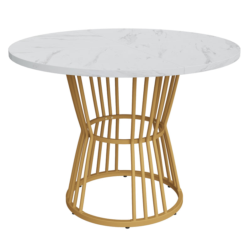 Table à Manger Ronde Blanche Effet Marbre avec Piétement Métallique Design AIZU