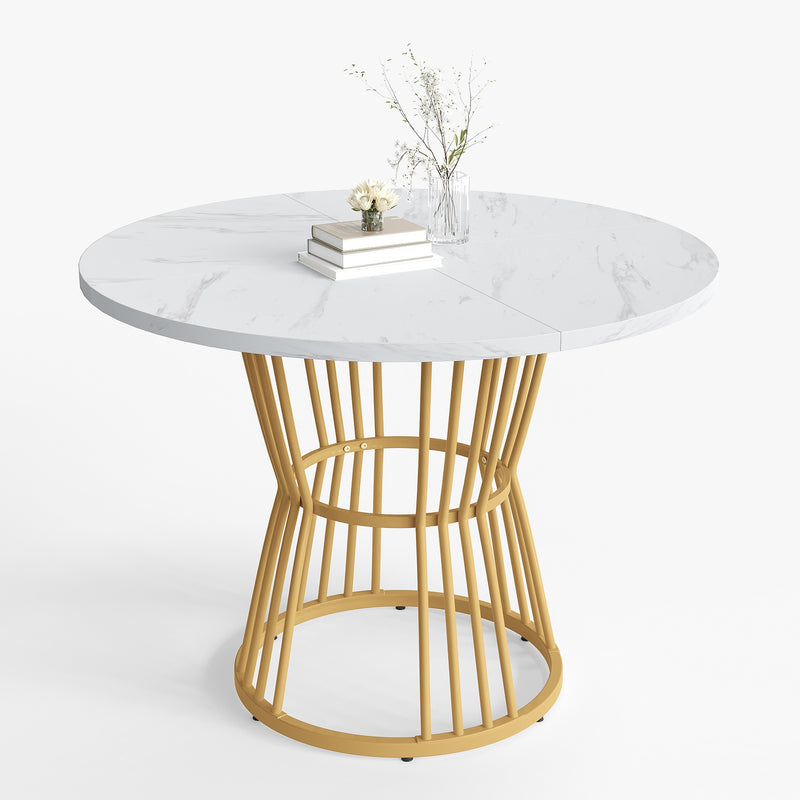 Table à Manger Ronde Blanche Effet Marbre avec Piétement Métallique Design AIZU