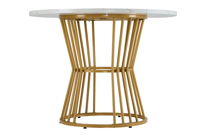 Table à Manger Ronde Blanche Effet Marbre avec Piétement Métallique Design AIZU