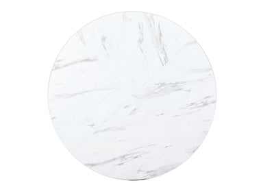 Table à Manger Ronde Blanche Effet Marbre avec Piétement Métallique Design AIZU