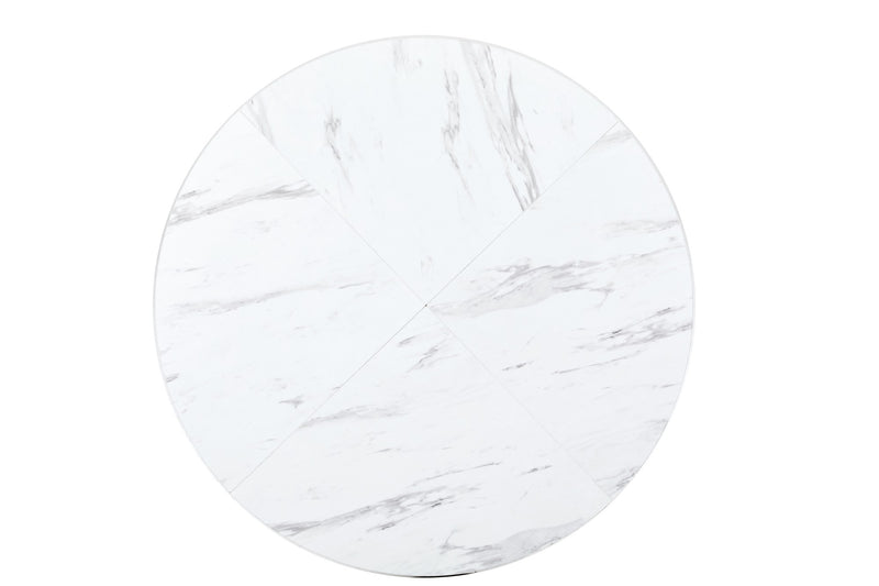 Table à Manger Ronde Blanche Effet Marbre avec Piétement Métallique Design AIZU
