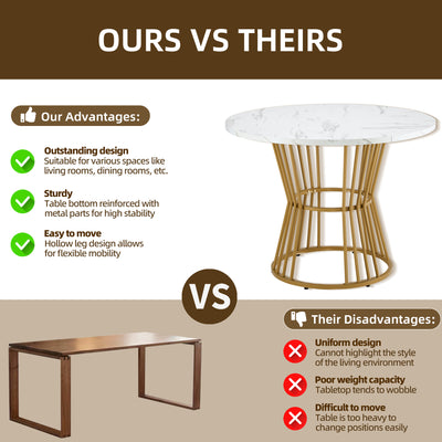 Table à Manger Ronde Blanche Effet Marbre avec Piétement Métallique Design AIZU