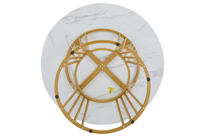 Table à Manger Ronde Blanche Effet Marbre avec Piétement Métallique Design AIZU