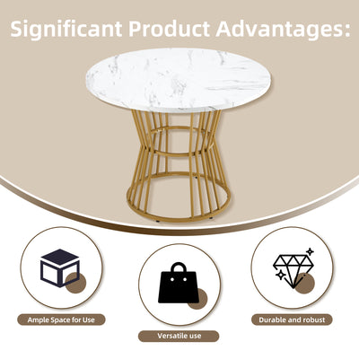 Table à Manger Ronde Blanche Effet Marbre avec Piétement Métallique Design AIZU